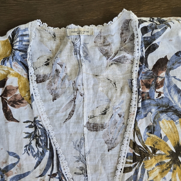 Francesca Bettini 100% linen tropical open front swim cover cardigan kimono OS - Picture 2 of 11